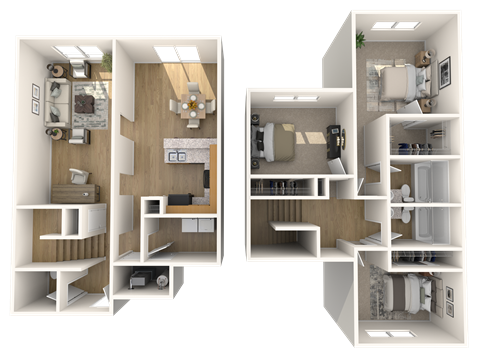 Floor plan for 3 beds, 2.5 baths, 1330 sqft